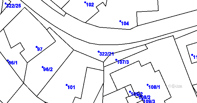 Parcela st. 322/21 v KÚ Šabina, Katastrální mapa