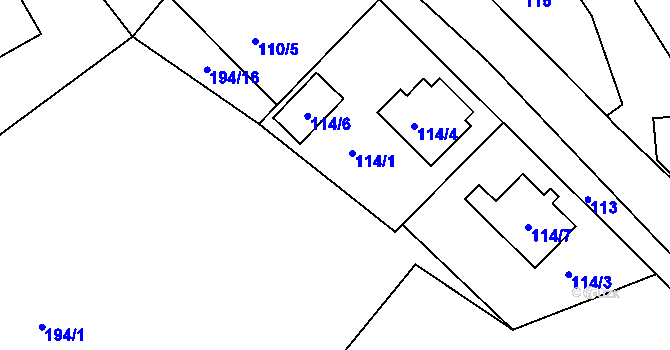 Parcela st. 194/14 v KÚ Šabina, Katastrální mapa