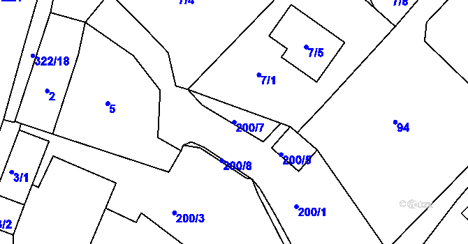 Parcela st. 200/7 v KÚ Šabina, Katastrální mapa