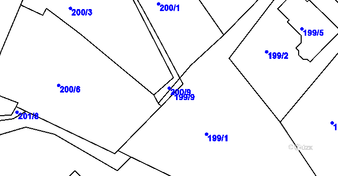 Parcela st. 200/9 v KÚ Šabina, Katastrální mapa