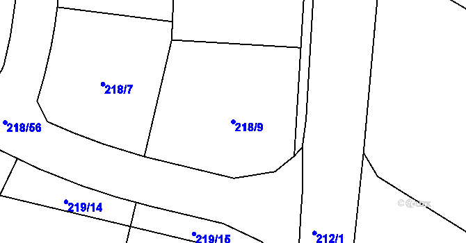 Parcela st. 218/9 v KÚ Hvozdnice u Hradce Králové, Katastrální mapa