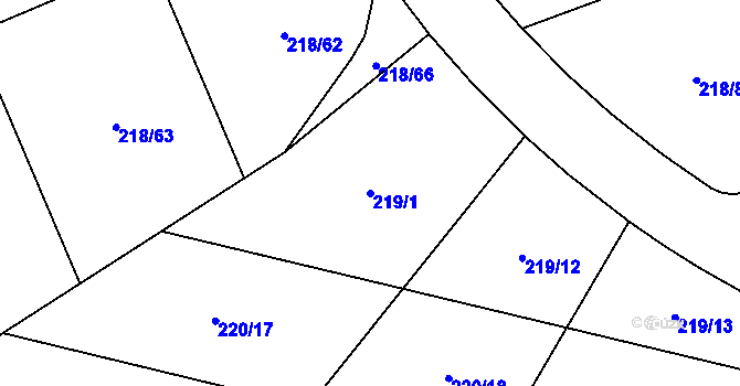 Parcela st. 219/1 v KÚ Hvozdnice u Hradce Králové, Katastrální mapa