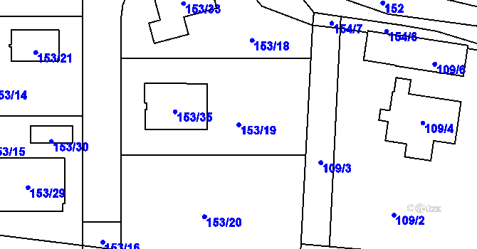 Parcela st. 153/19 v KÚ Hvozdnice u Hradce Králové, Katastrální mapa