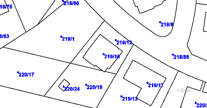 Parcela st. 219/16 v KÚ Hvozdnice u Hradce Králové, Katastrální mapa