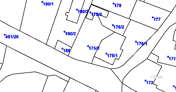 Parcela st. 175/2 v KÚ Libčany, Katastrální mapa