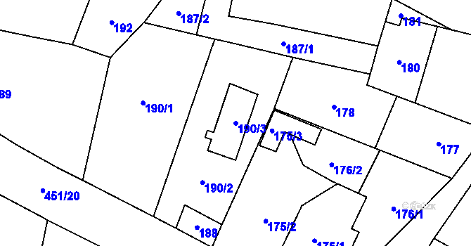 Parcela st. 190/3 v KÚ Libčany, Katastrální mapa