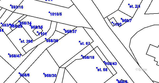 Parcela st. 67 v KÚ Libčeves, Katastrální mapa