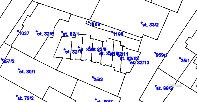 Parcela st. 82/10 v KÚ Libčeves, Katastrální mapa