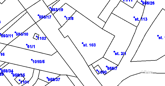 Parcela st. 103 v KÚ Libčeves, Katastrální mapa