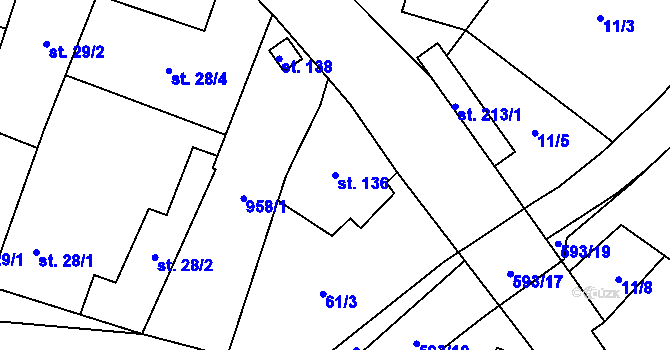 Parcela st. 136 v KÚ Libčeves, Katastrální mapa