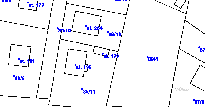 Parcela st. 199 v KÚ Libčeves, Katastrální mapa