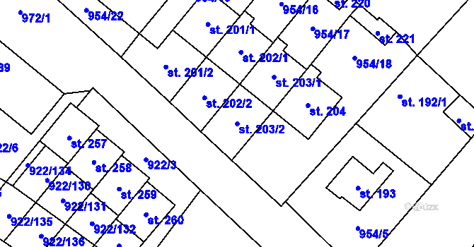 Parcela st. 203/2 v KÚ Libčeves, Katastrální mapa