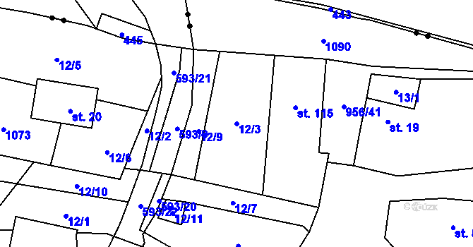 Parcela st. 12/3 v KÚ Libčeves, Katastrální mapa