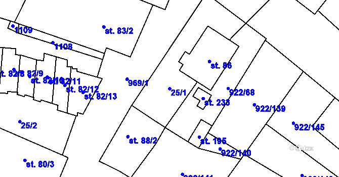Parcela st. 25/1 v KÚ Libčeves, Katastrální mapa