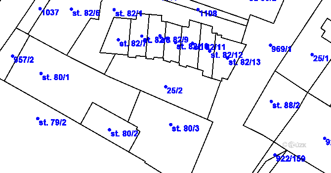 Parcela st. 25/2 v KÚ Libčeves, Katastrální mapa