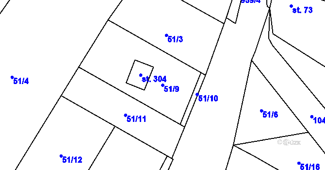 Parcela st. 51/9 v KÚ Libčeves, Katastrální mapa