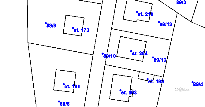 Parcela st. 89/10 v KÚ Libčeves, Katastrální mapa