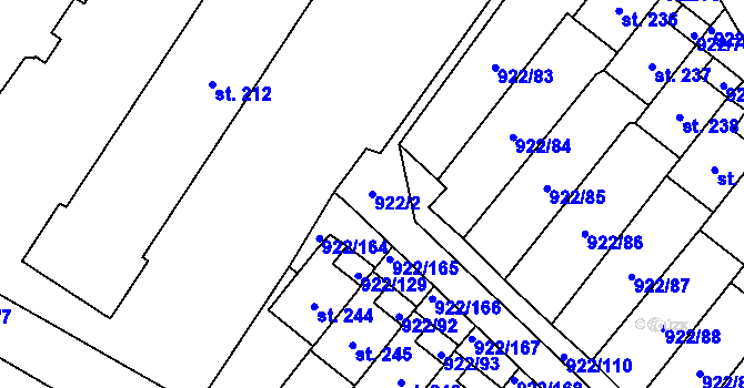 Parcela st. 922/2 v KÚ Libčeves, Katastrální mapa