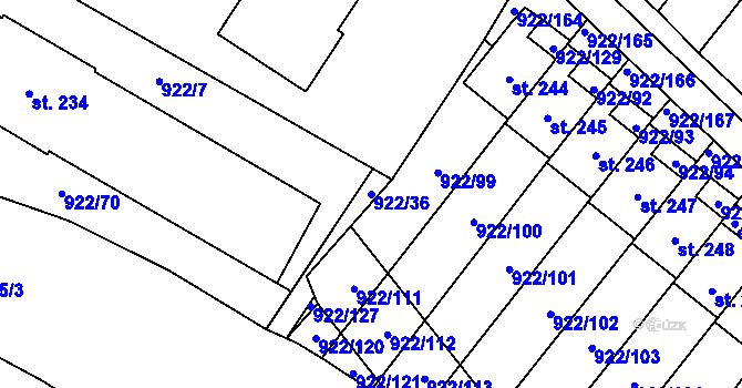 Parcela st. 922/36 v KÚ Libčeves, Katastrální mapa