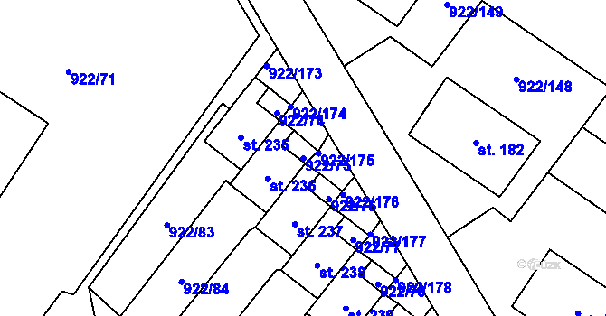 Parcela st. 922/75 v KÚ Libčeves, Katastrální mapa