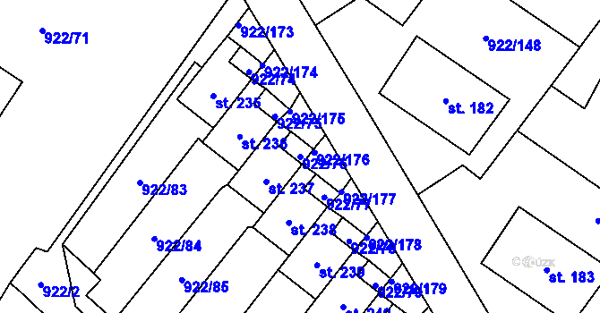 Parcela st. 922/76 v KÚ Libčeves, Katastrální mapa