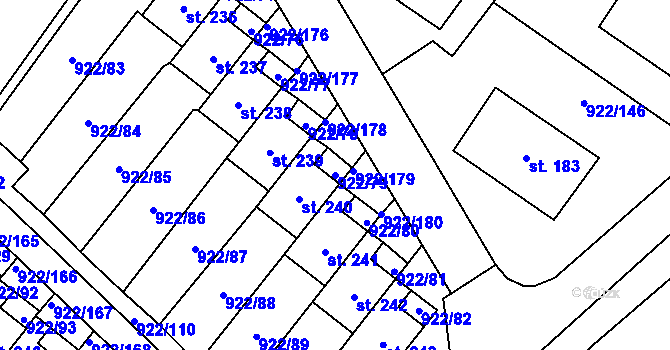 Parcela st. 922/79 v KÚ Libčeves, Katastrální mapa