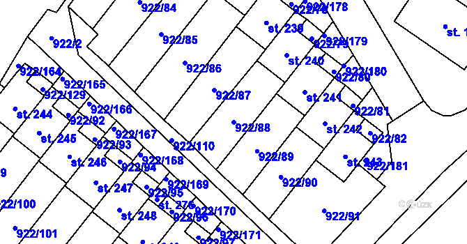 Parcela st. 922/88 v KÚ Libčeves, Katastrální mapa