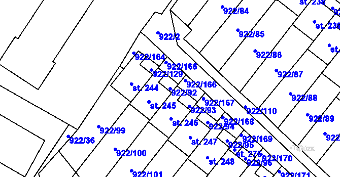 Parcela st. 922/92 v KÚ Libčeves, Katastrální mapa