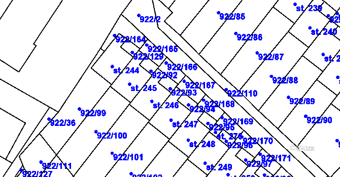 Parcela st. 922/93 v KÚ Libčeves, Katastrální mapa