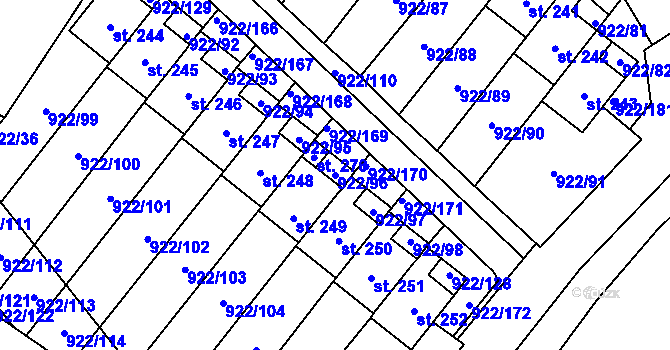 Parcela st. 922/96 v KÚ Libčeves, Katastrální mapa