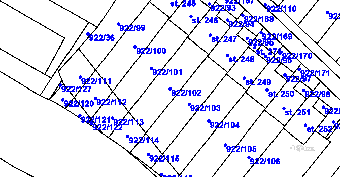 Parcela st. 922/102 v KÚ Libčeves, Katastrální mapa