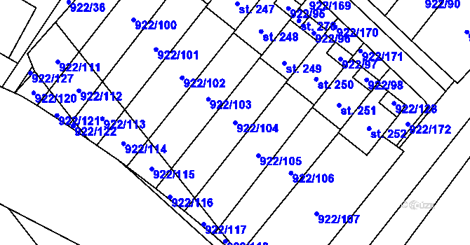 Parcela st. 922/104 v KÚ Libčeves, Katastrální mapa