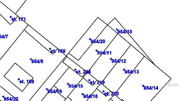 Parcela st. 954/11 v KÚ Libčeves, Katastrální mapa