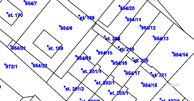 Parcela st. 954/15 v KÚ Libčeves, Katastrální mapa