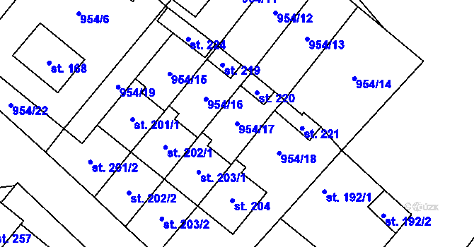 Parcela st. 954/17 v KÚ Libčeves, Katastrální mapa