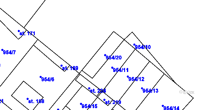 Parcela st. 954/20 v KÚ Libčeves, Katastrální mapa