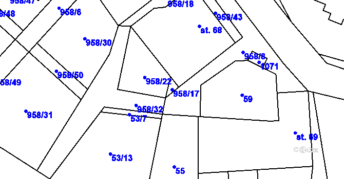 Parcela st. 958/17 v KÚ Libčeves, Katastrální mapa