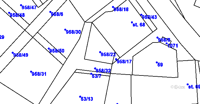 Parcela st. 958/22 v KÚ Libčeves, Katastrální mapa