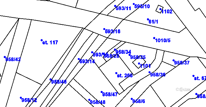 Parcela st. 958/28 v KÚ Libčeves, Katastrální mapa