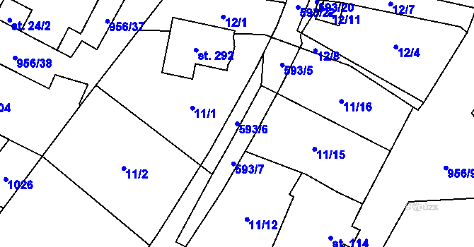 Parcela st. 593/6 v KÚ Libčeves, Katastrální mapa