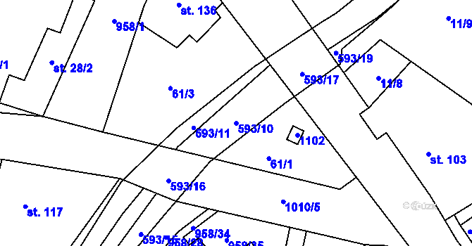 Parcela st. 593/10 v KÚ Libčeves, Katastrální mapa