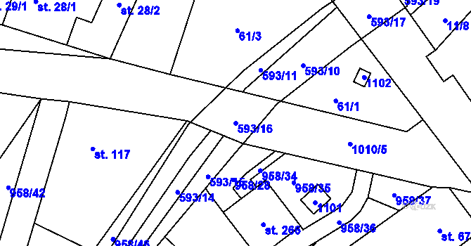 Parcela st. 593/16 v KÚ Libčeves, Katastrální mapa