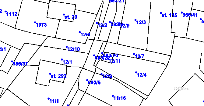Parcela st. 593/20 v KÚ Libčeves, Katastrální mapa