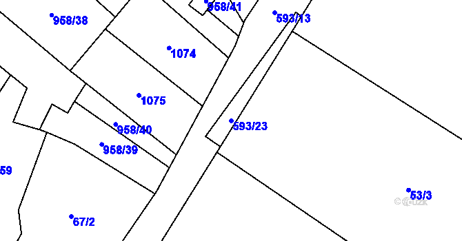 Parcela st. 593/23 v KÚ Libčeves, Katastrální mapa