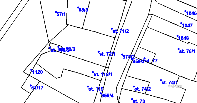 Parcela st. 72/1 v KÚ Libčeves, Katastrální mapa