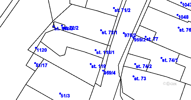 Parcela st. 118/1 v KÚ Libčeves, Katastrální mapa