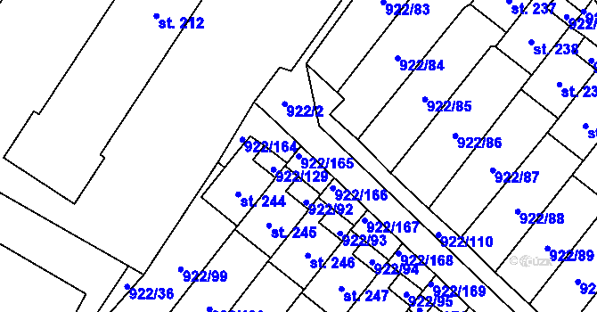 Parcela st. 922/165 v KÚ Libčeves, Katastrální mapa