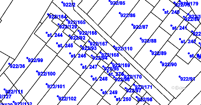Parcela st. 922/168 v KÚ Libčeves, Katastrální mapa