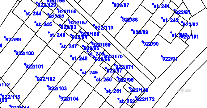 Parcela st. 922/170 v KÚ Libčeves, Katastrální mapa
