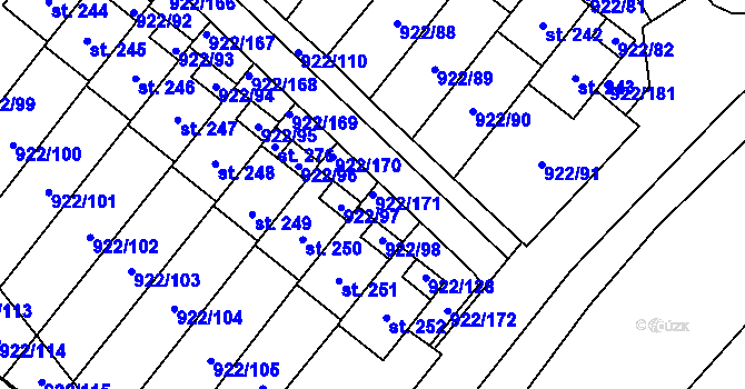Parcela st. 922/171 v KÚ Libčeves, Katastrální mapa